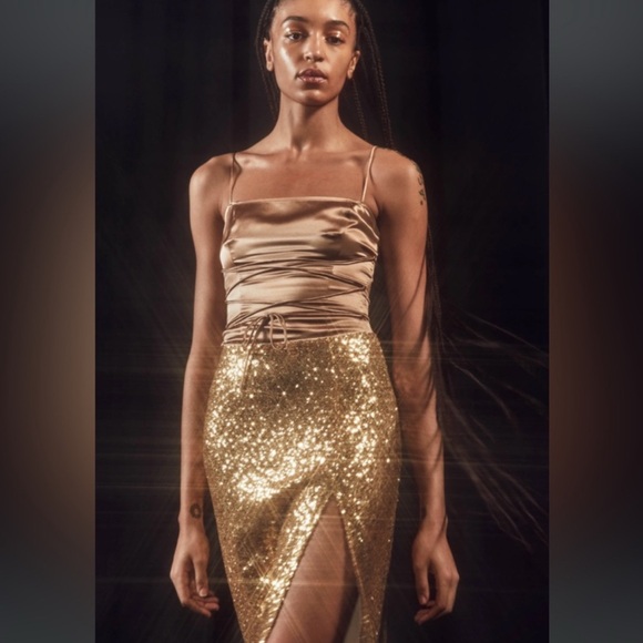 Reformations Gold Sequin Women's Skirt S - Picture 1 of 5